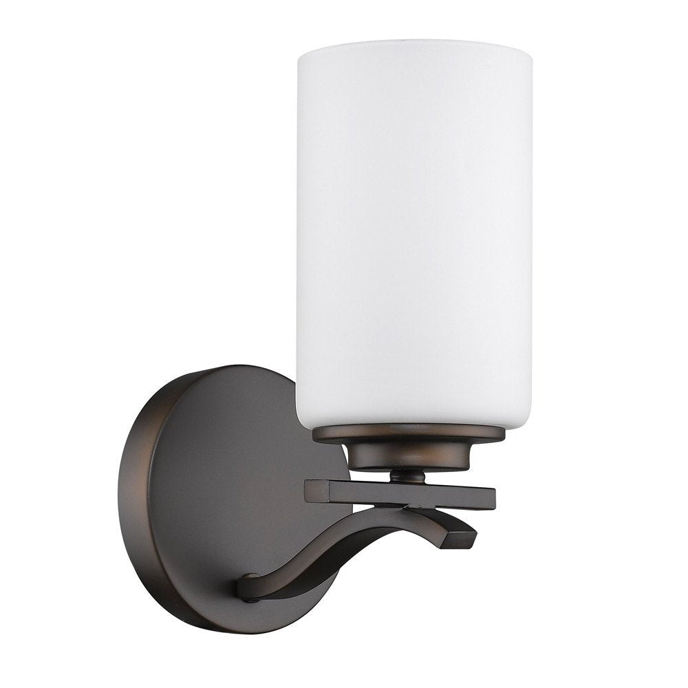 One Light Bronze and Glass Wall Sconce on a white background