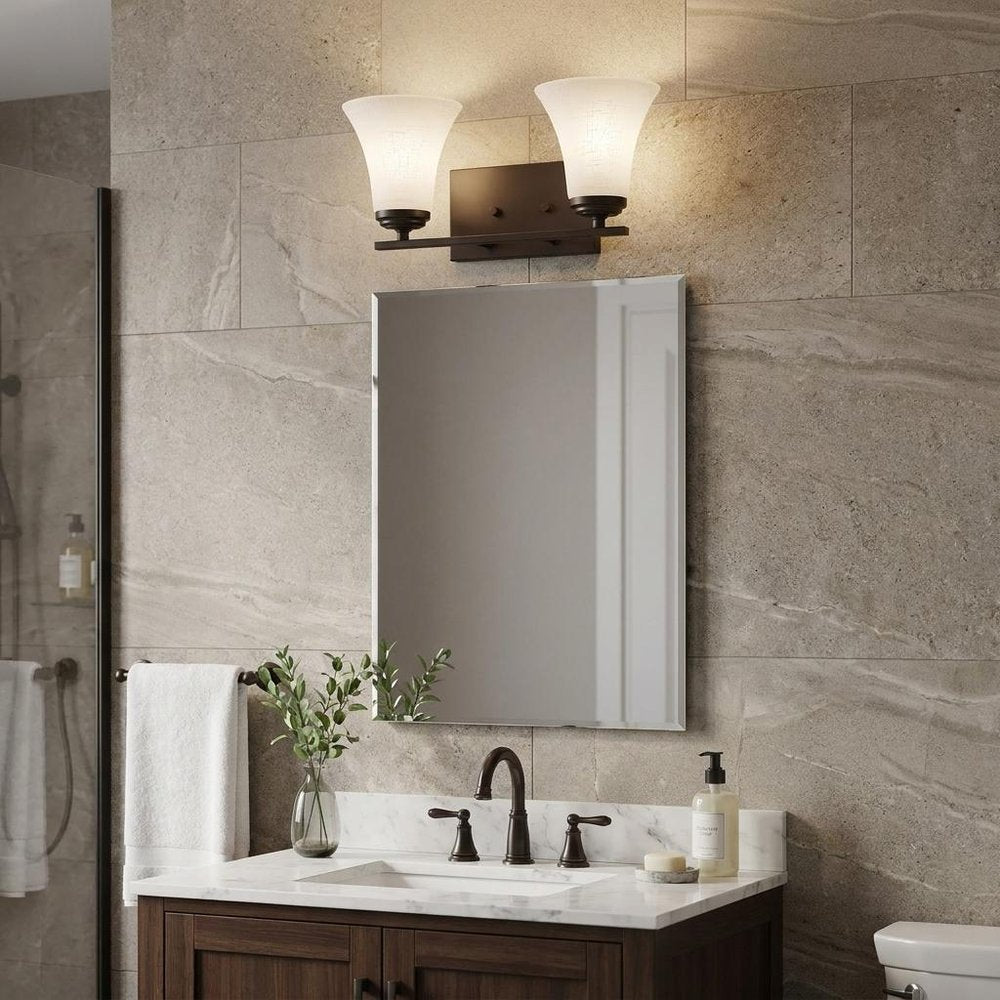 8" Antiqued Bronze Metal and Glass Vanity Flush Mounted Sconce