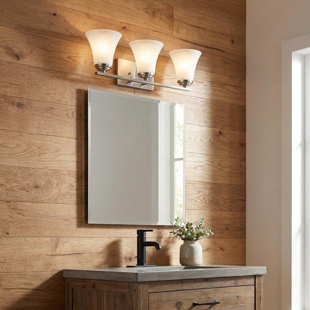 26" Silver And White Metal and Glass Three Lights Flush Mounted Sconce