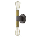 Two Light Brass and Wood Wall Sconce on a white background
