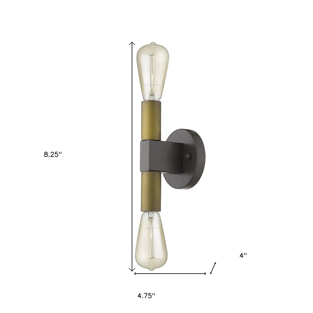 Two Light Brass and Wood Wall Sconce on a white background