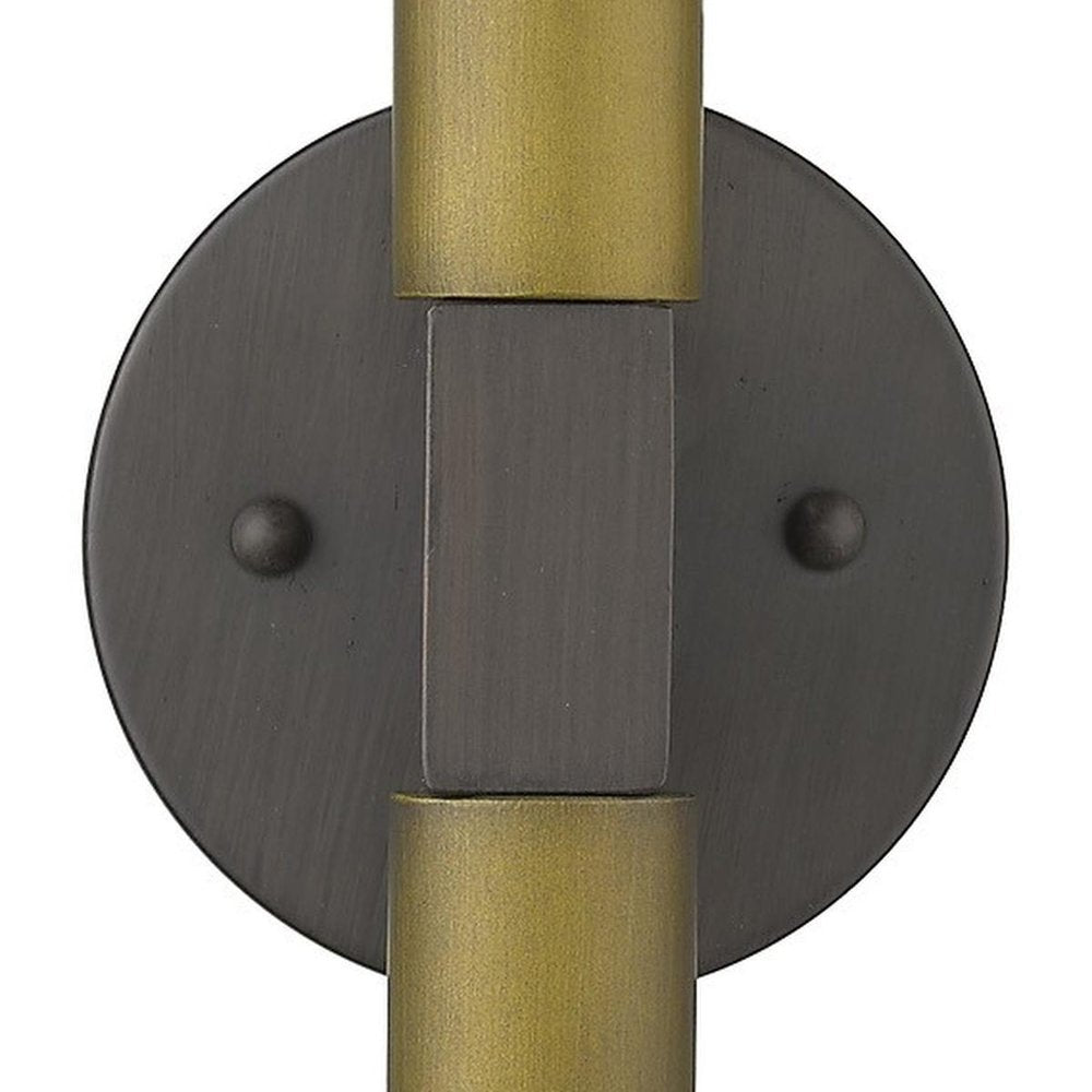 Two Light Brass and Wood Wall Sconce on a white background