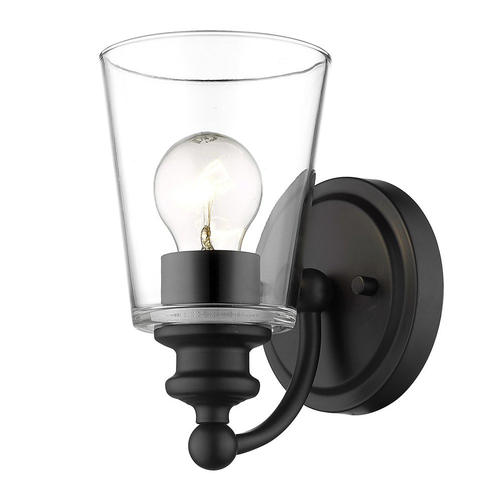 One Light Matte Black Glass Shade Wall Sconce on a white background