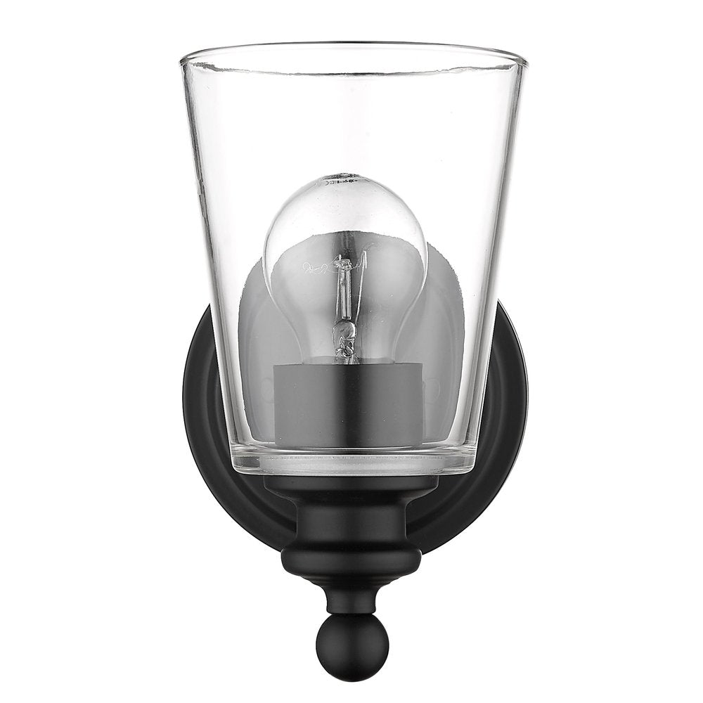 One Light Matte Black Glass Shade Wall Sconce on a white background