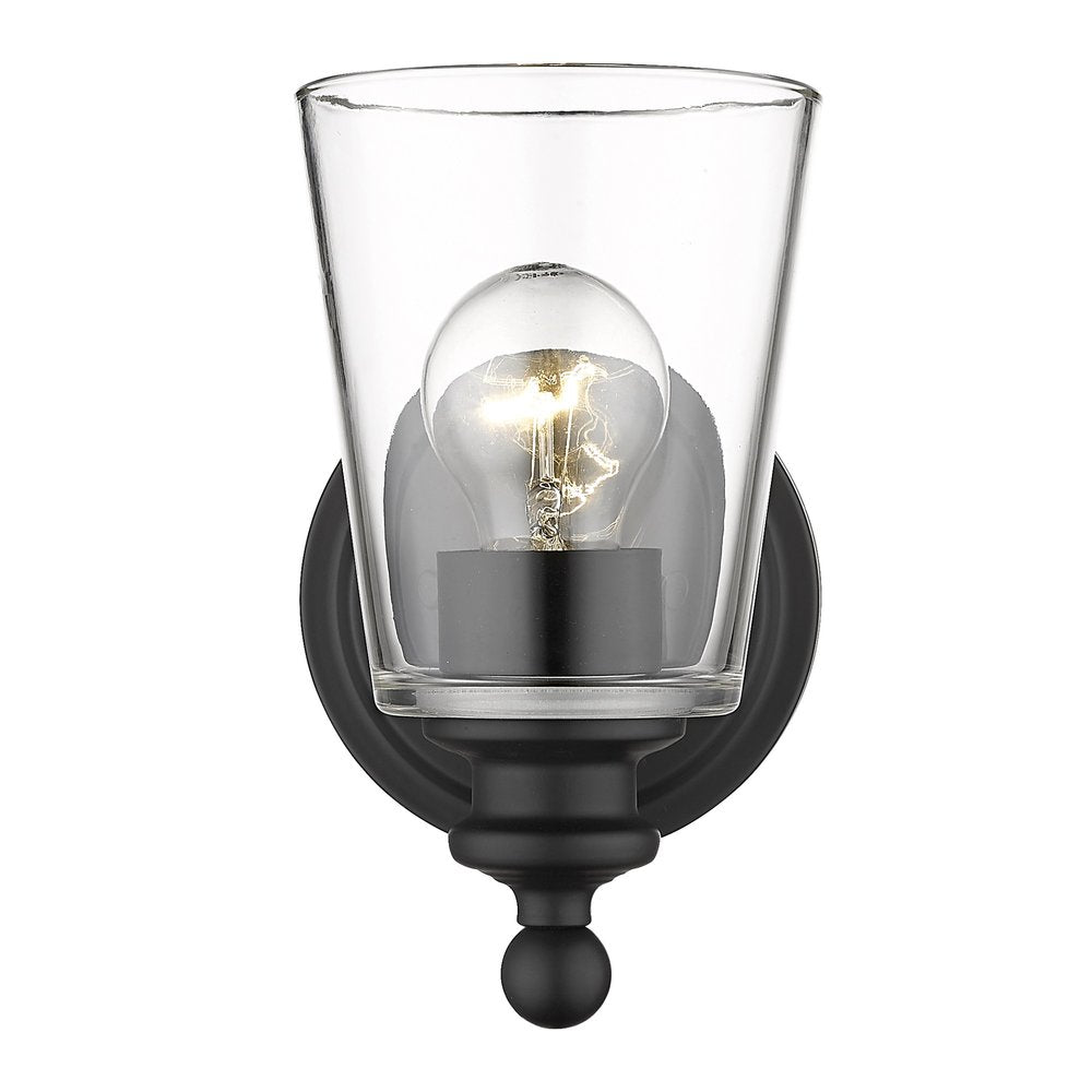 One Light Matte Black Glass Shade Wall Sconce on a white background