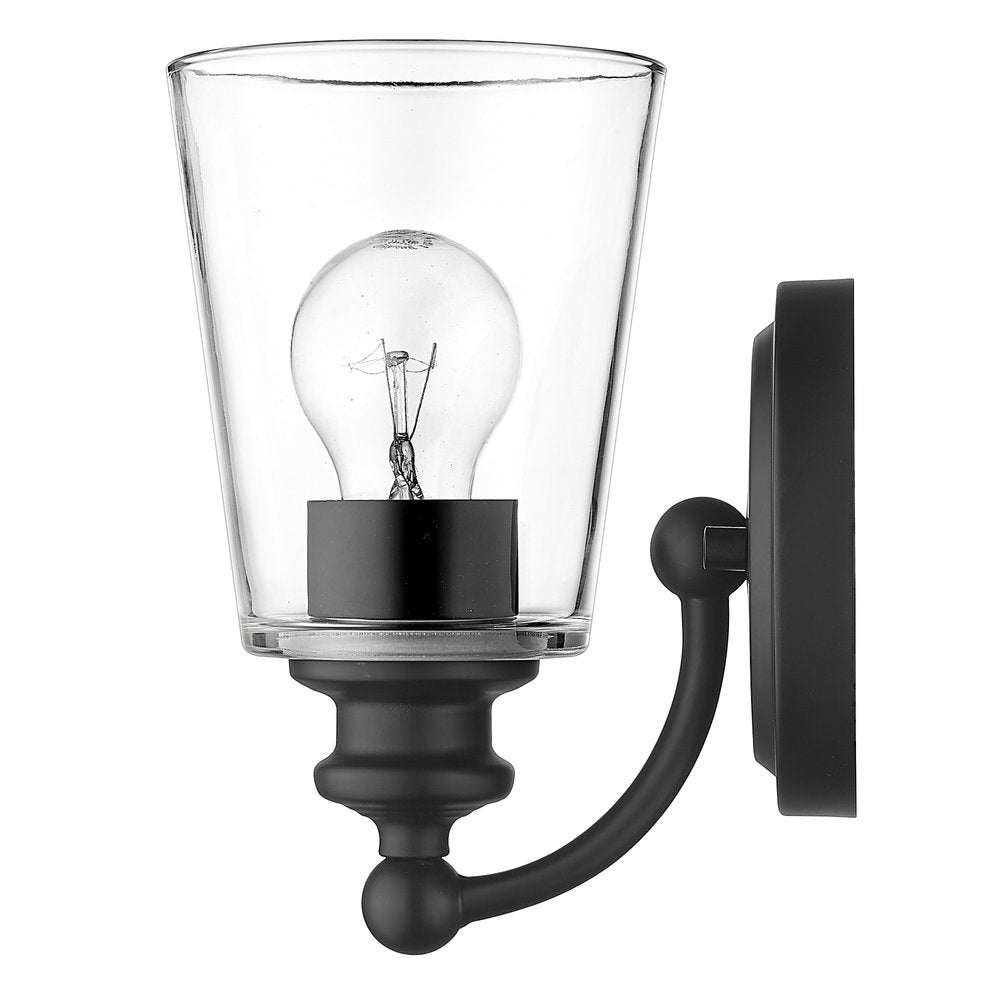 One Light Matte Black Glass Shade Wall Sconce on a white background