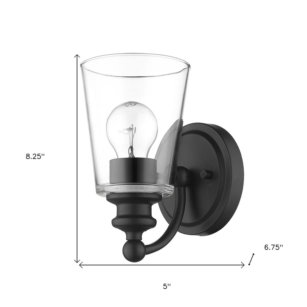 One Light Matte Black Glass Shade Wall Sconce on a white background