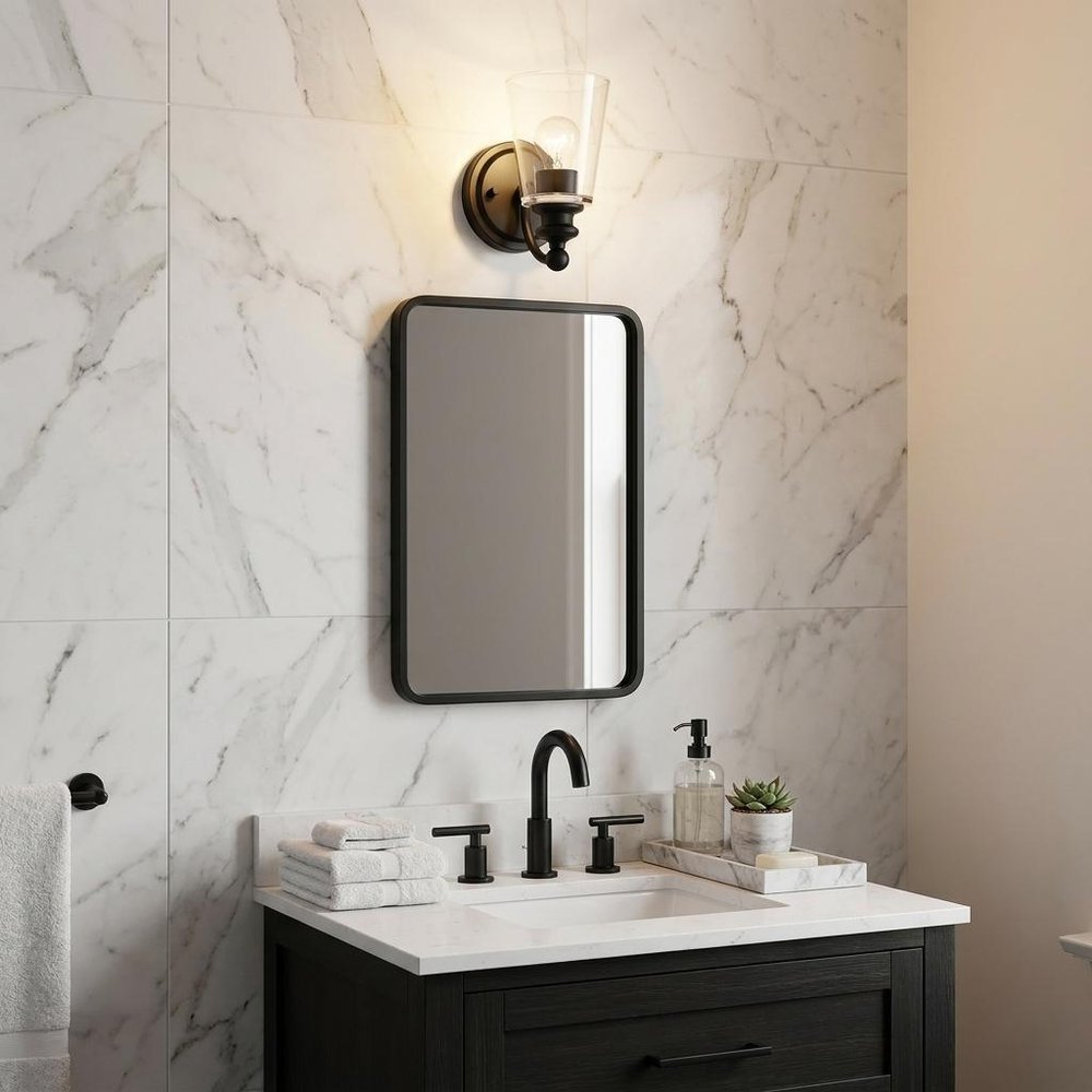 One Light Matte Black Glass Shade Wall Sconce