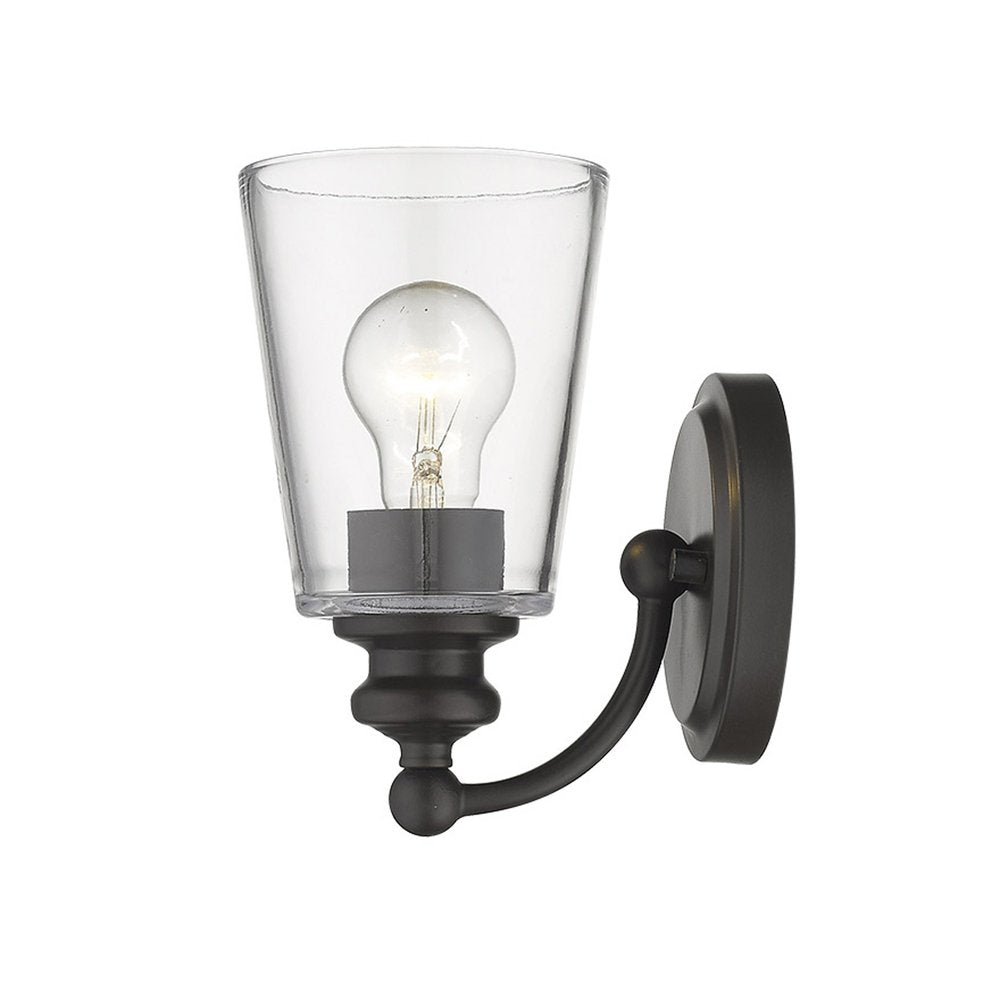 One Light Antique Bronze Glass Shade Wall Sconce on a white background