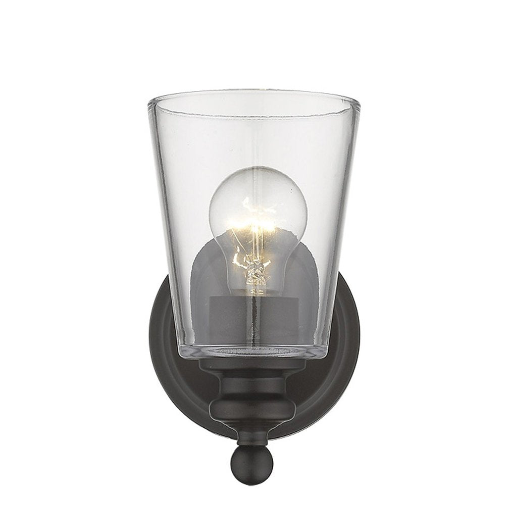 One Light Antique Bronze Glass Shade Wall Sconce on a white background