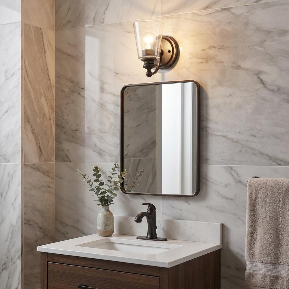 One Light Antique Bronze Glass Shade Wall Sconce