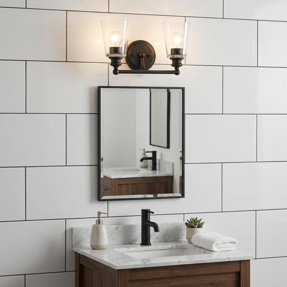 8" Black And Clear Metal Vanity Flush Mounted Sconce