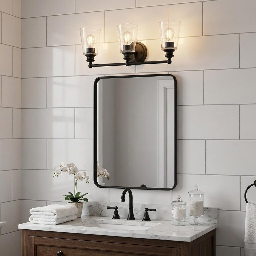 8" Black And Clear Metal Vanity Flush Mounted Sconce