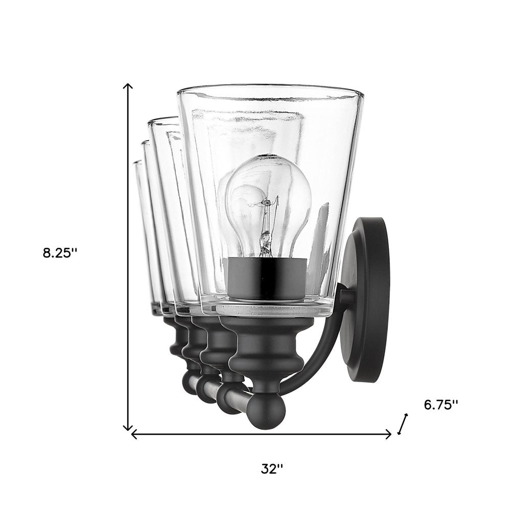 8" Black And Clear Metal and Glass Vanity Flush Mounted Sconce
