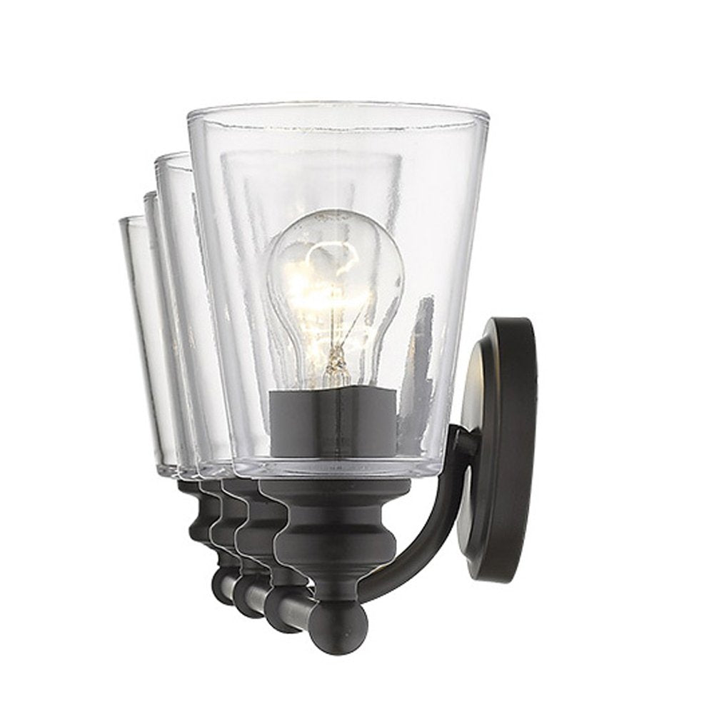 8" Black And Clear Metal and Glass Vanity Flush Mounted Sconce