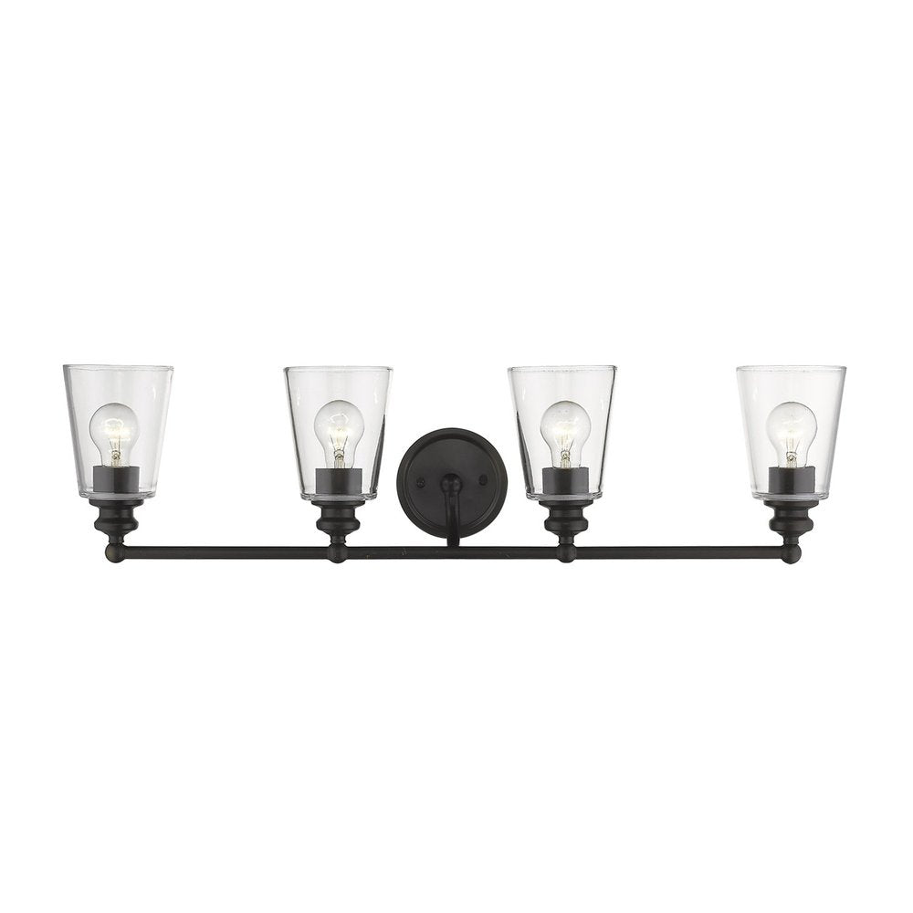 8" Black And Clear Metal and Glass Vanity Flush Mounted Sconce