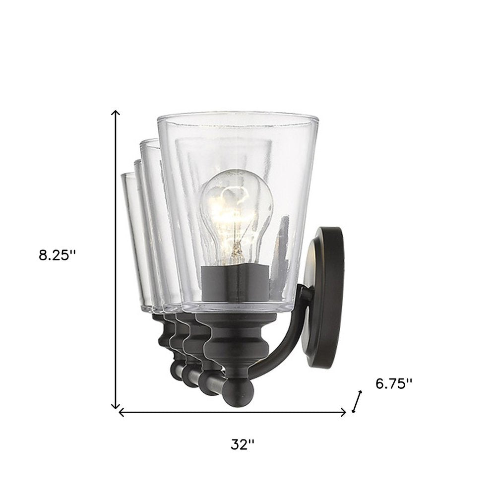 8" Black And Clear Metal and Glass Vanity Flush Mounted Sconce