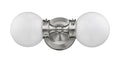 Two Light Silver Wall Sconce with Round Frosted Glass Shade on a white background
