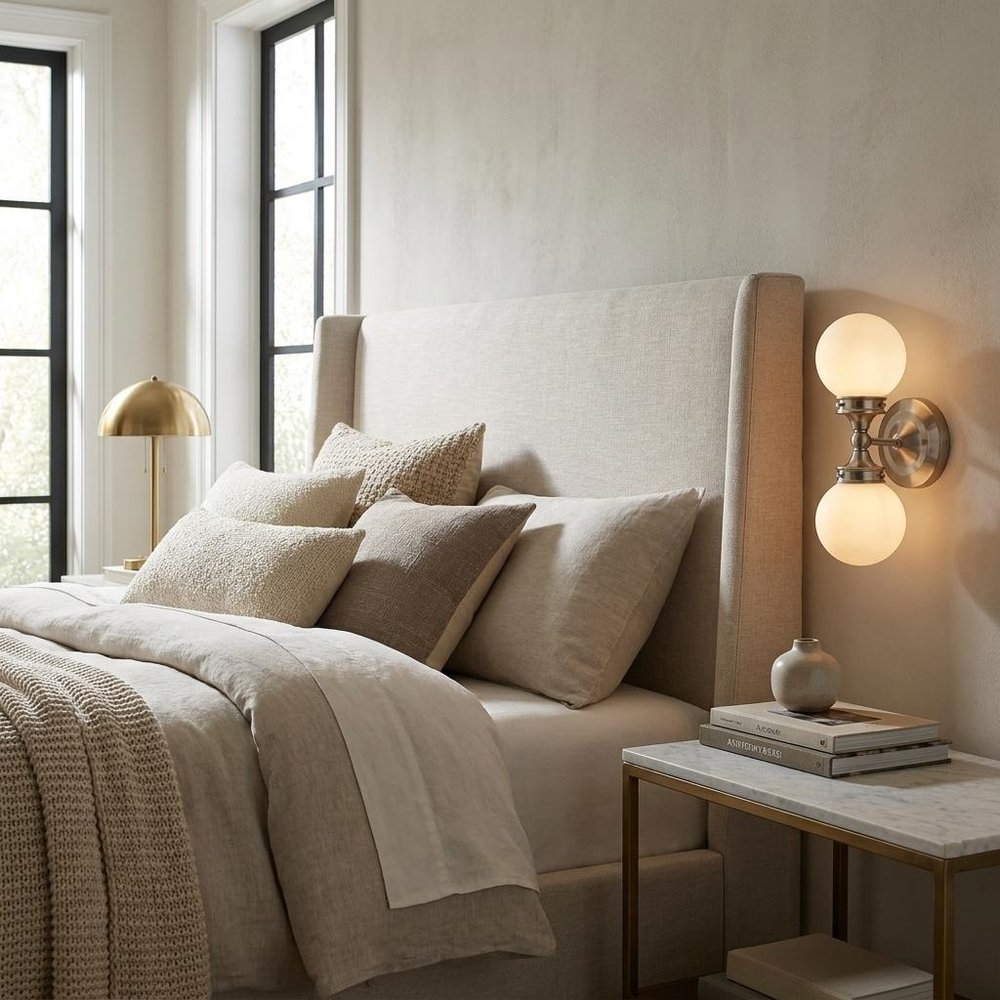 Two Light Silver Wall Sconce with Round Frosted Glass Shade in a home interior