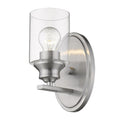 One Light Silver Wall Light with Clear Glass Shade on a white background