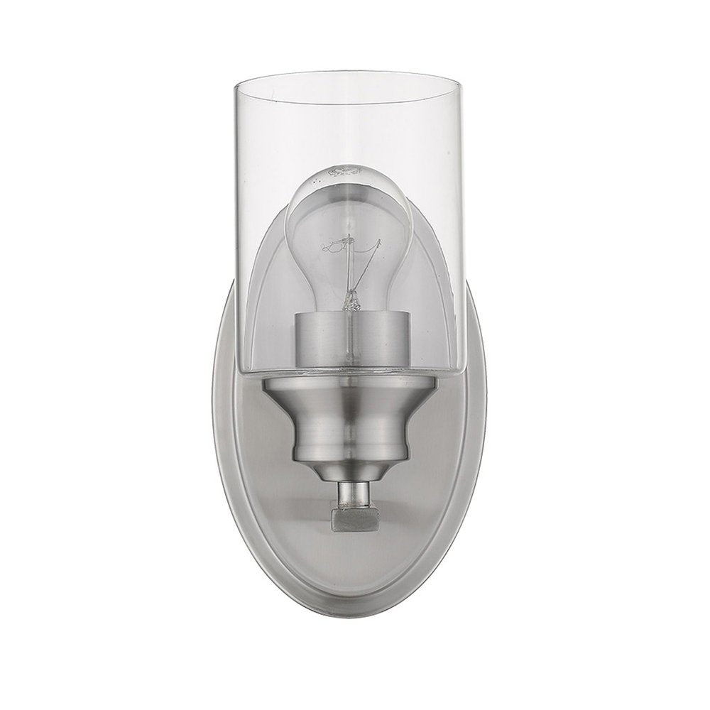 One Light Silver Wall Light with Clear Glass Shade on a white background
