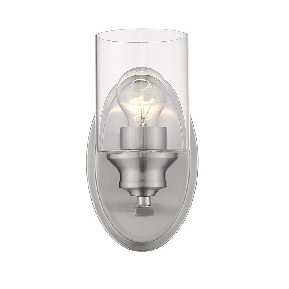 One Light Silver Wall Light with Clear Glass Shade on a white background