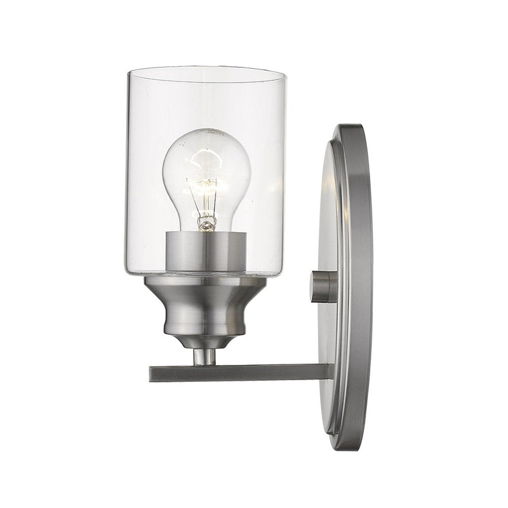 One Light Silver Wall Light with Clear Glass Shade on a white background