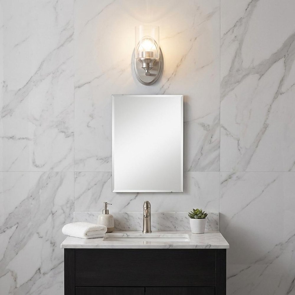 One Light Silver Wall Light with Clear Glass Shade