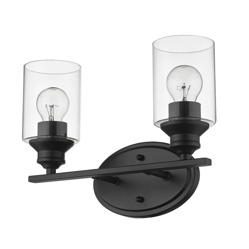 14" Black And Clear Metal and Glass Two Lights Flush Mounted Sconce