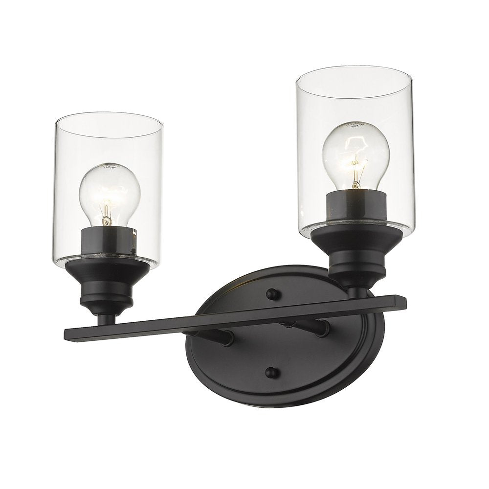 14" Black And Clear Metal and Glass Two Lights Flush Mounted Sconce