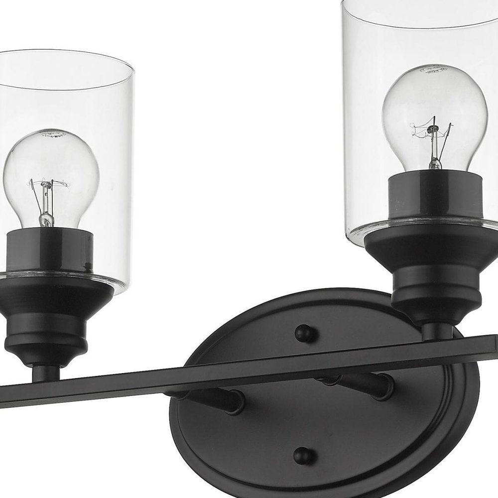 14" Black And Clear Metal and Glass Two Lights Flush Mounted Sconce