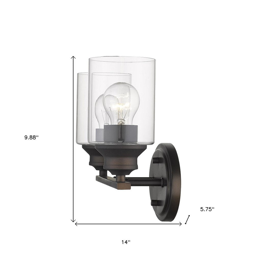 10" Black And Clear Metal and Glass Vanity Flush Mounted Sconce