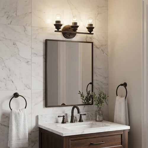 10" Black And Clear Metal and Glass Vanity Flush Mounted Sconce - 9.88" H x 14.00" W x 5.75" D. Wall light in black glass.