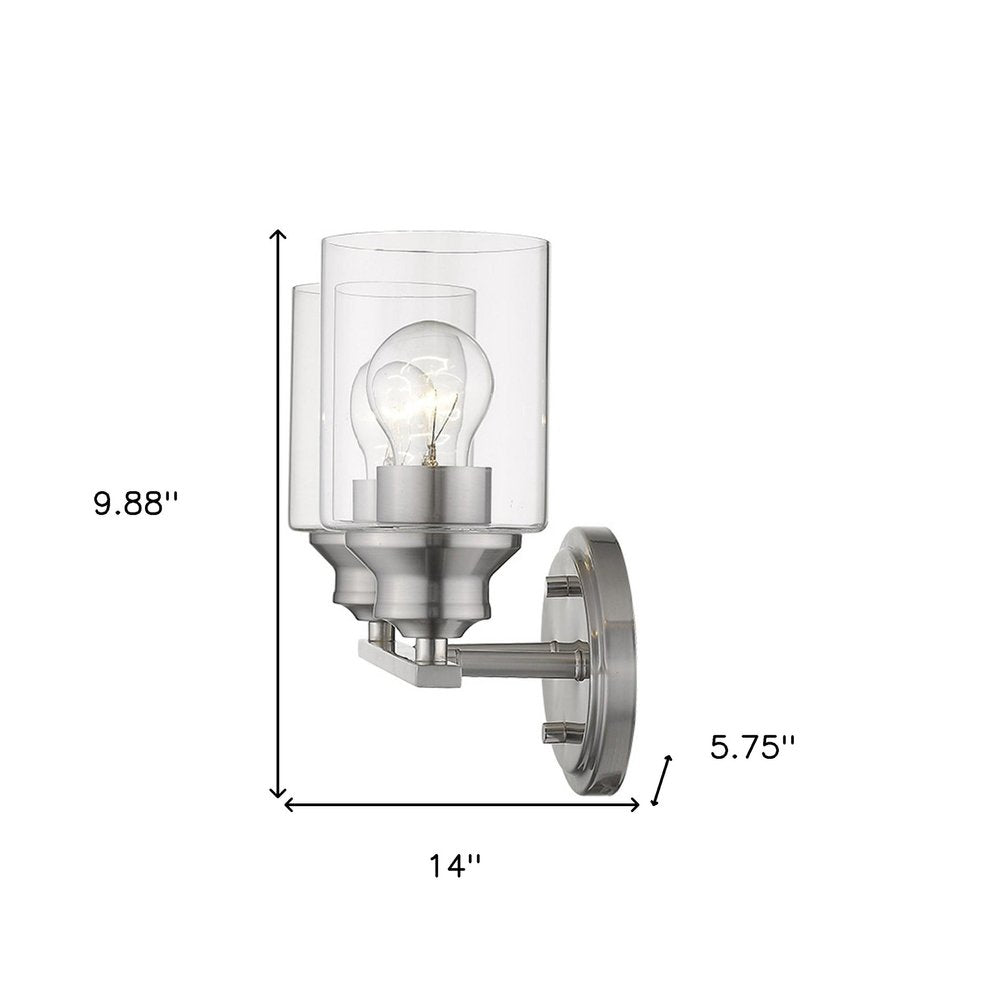 10" Silver And Clear Metal and Glass Vanity Flush Mounted Sconce