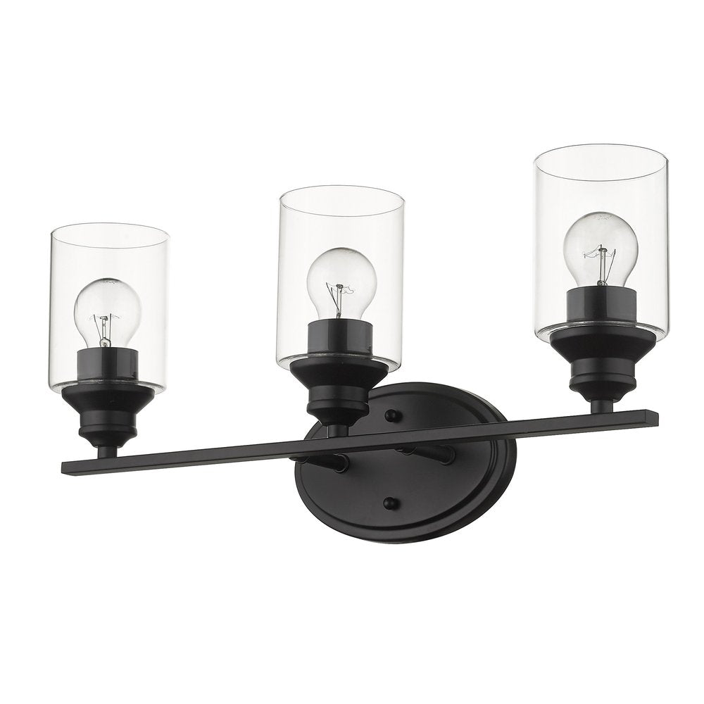 10" Black And Clear Metal and Glass Vanity Flush Mounted Sconce. Wall light isolated on a plain white background, in a black glass finish.