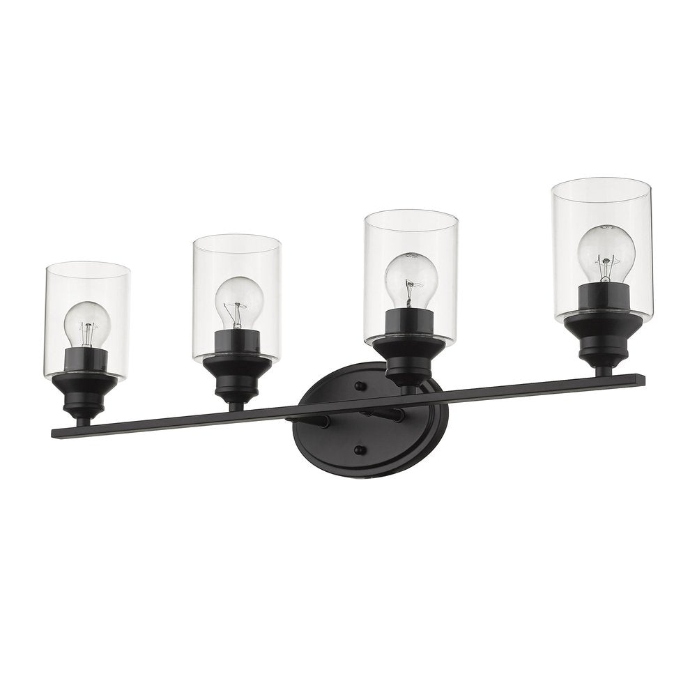 10" Black And Clear Metal Vanity Flush Mounted Sconce. Wall light isolated on a plain white background, in a black metal finish.
