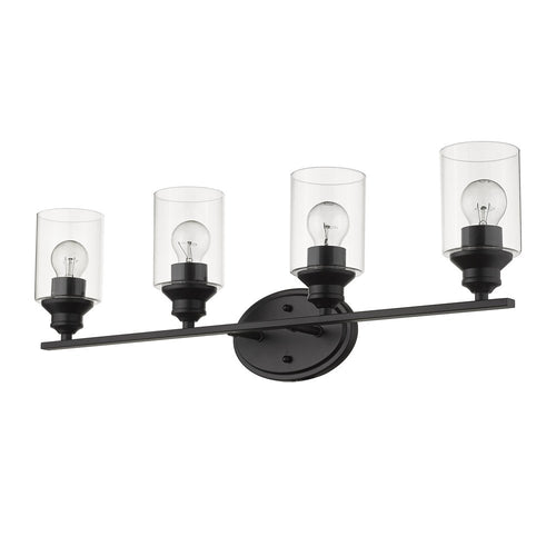 10" Black And Clear Metal Vanity Flush Mounted Sconce. Wall light isolated on a plain white background, in a black metal finish.