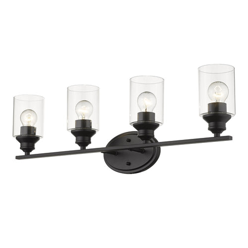 10" Black And Clear Metal Vanity Flush Mounted Sconce. Wall light isolated on a plain white background, showing a black metal surface.