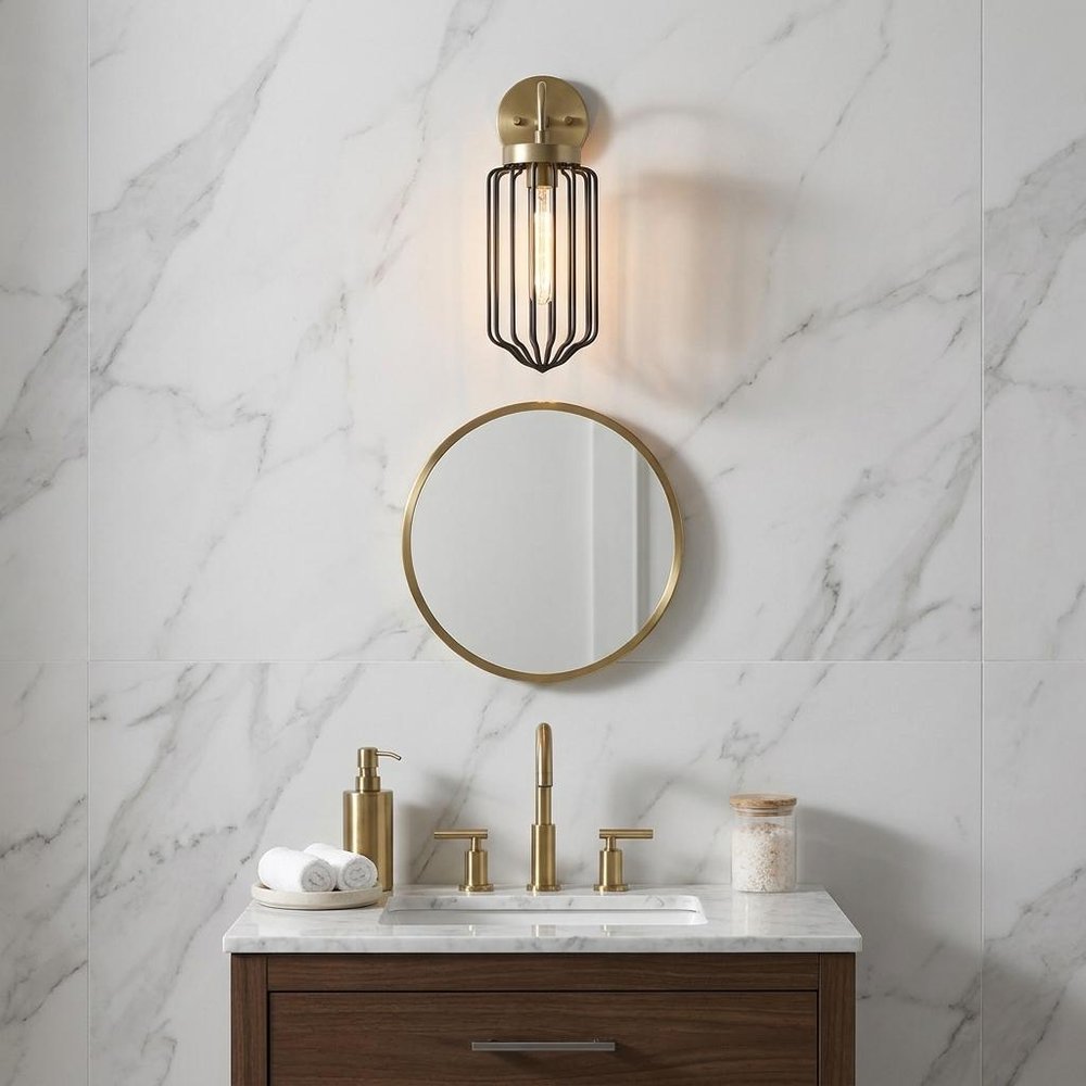 Gold and Black Metal Cage Wall Sconce