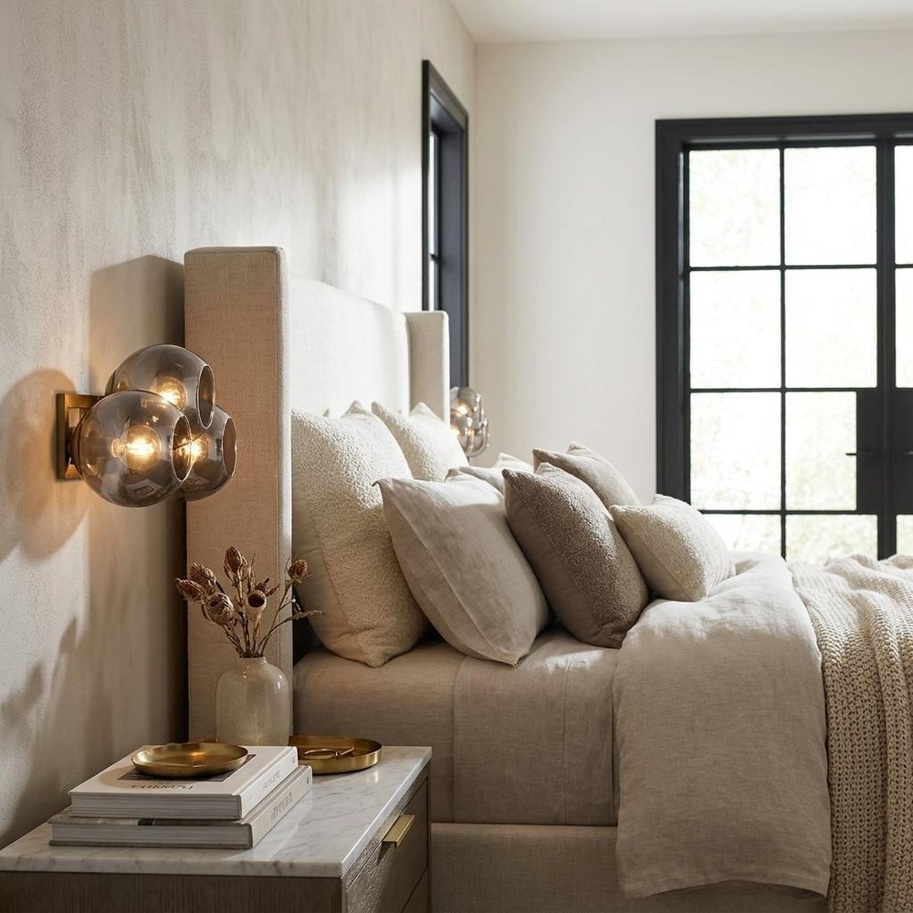 Lunette 4-Light Aged Brass Sconce in a home interior