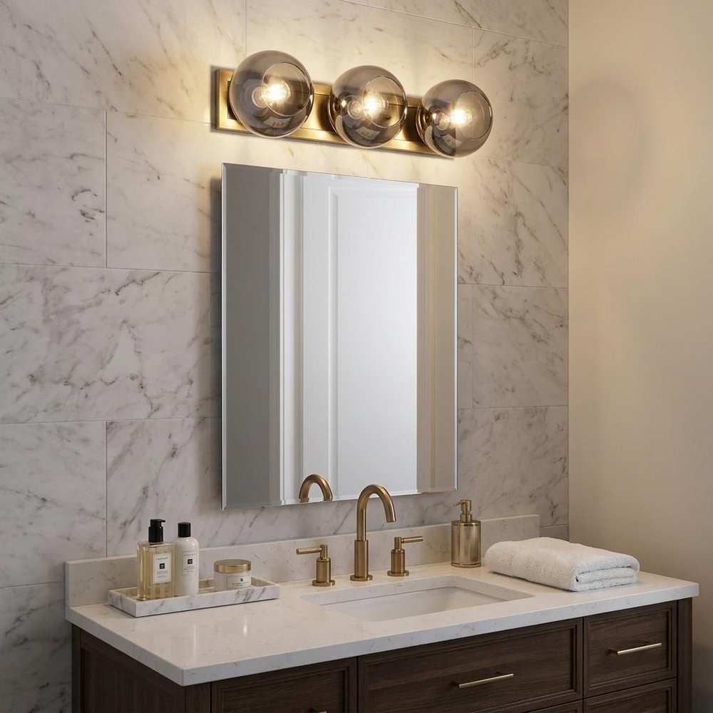 9" Smoky Black And Brass Metal Vanity Flush Mounted Sconce