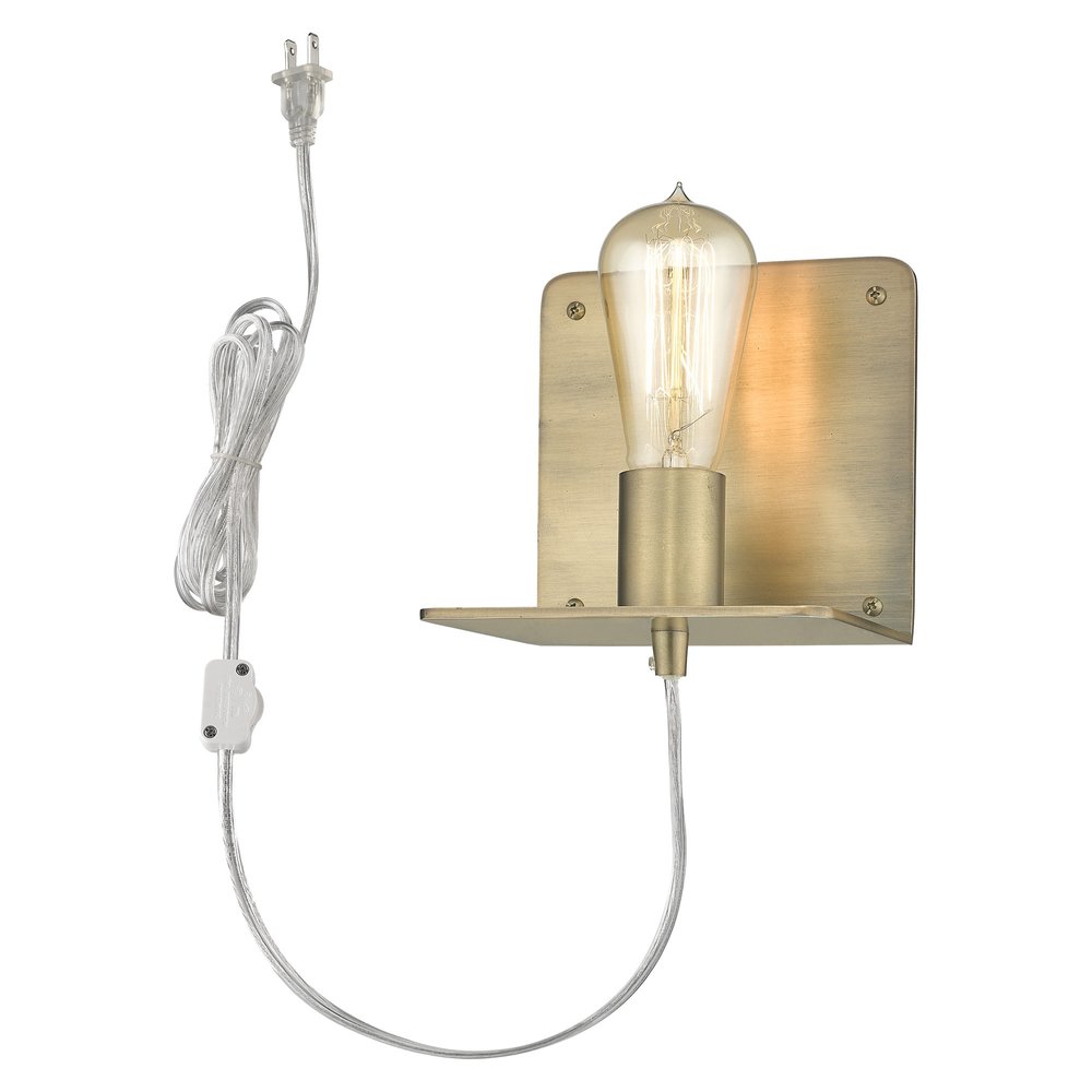 Petite Dull Gold Shelf Wall Light on a white background
