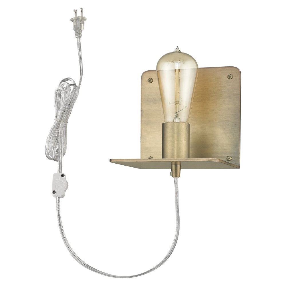 Petite Dull Gold Shelf Wall Light on a white background