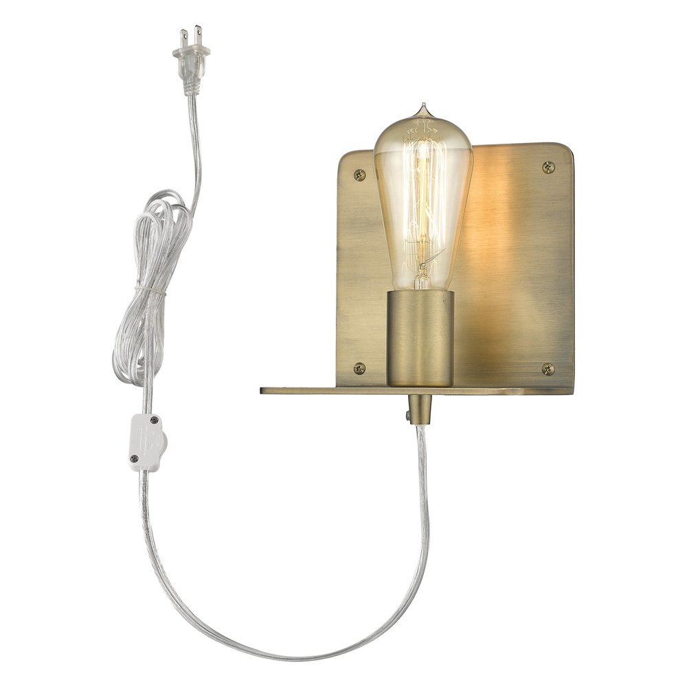 Petite Dull Gold Shelf Wall Light on a white background