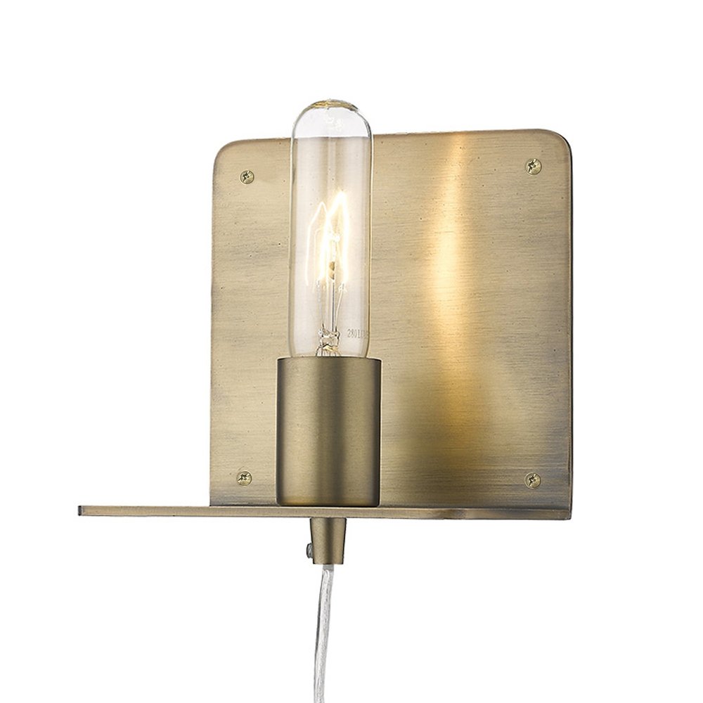 Petite Dull Gold Shelf Wall Light on a white background