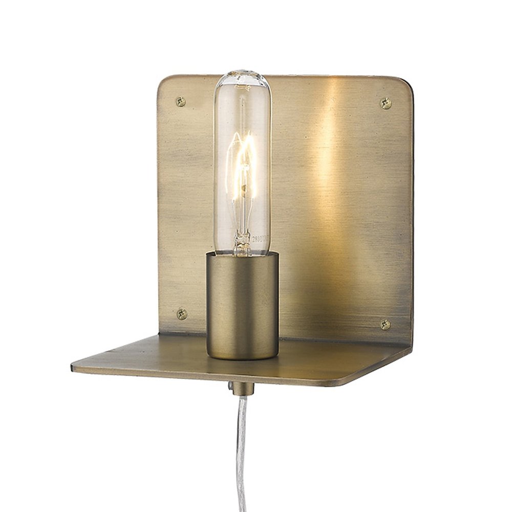Petite Dull Gold Shelf Wall Light on a white background