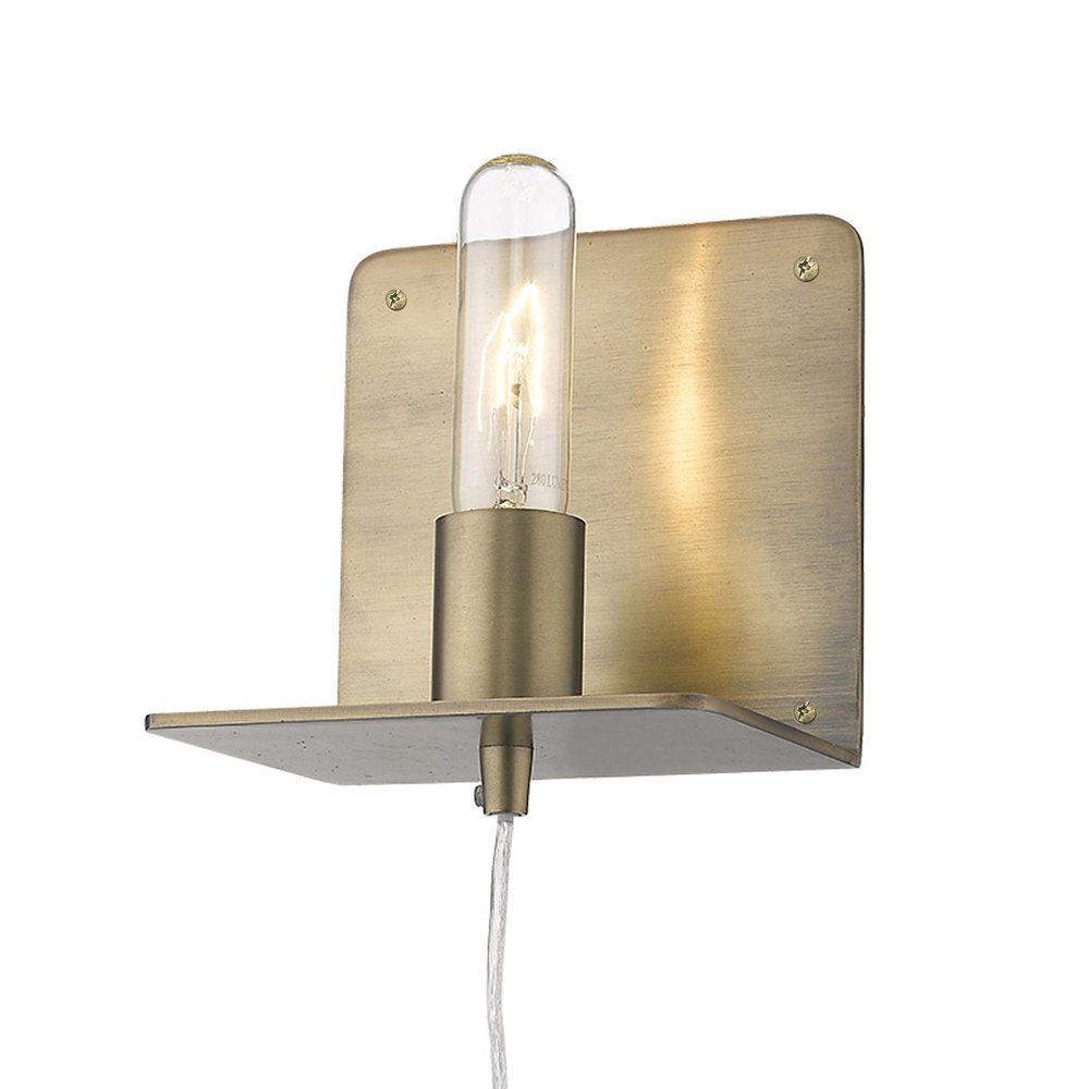 Petite Dull Gold Shelf Wall Light on a white background