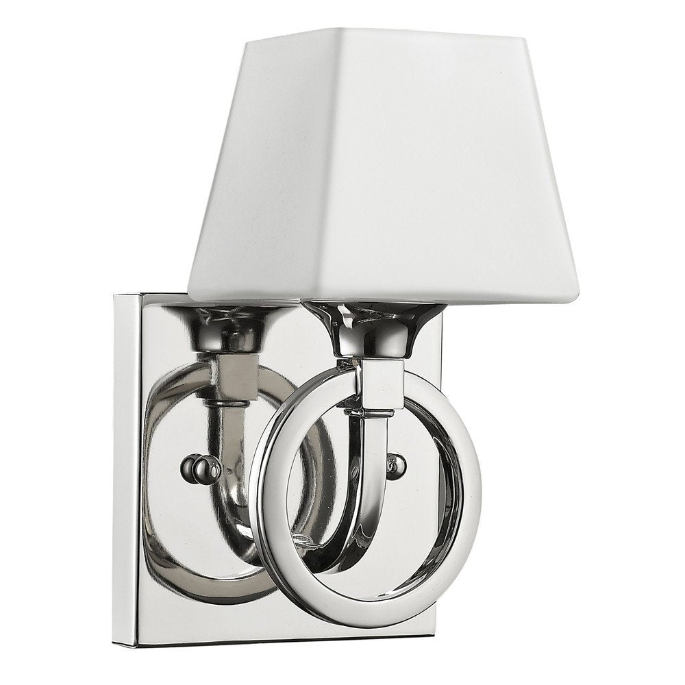 Silver Metal Wall Light with Frosted Glass Shade on a white background