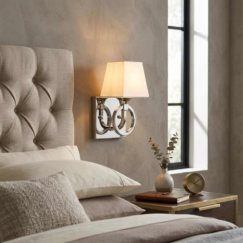 Silver Metal Wall Light with Frosted Glass Shade