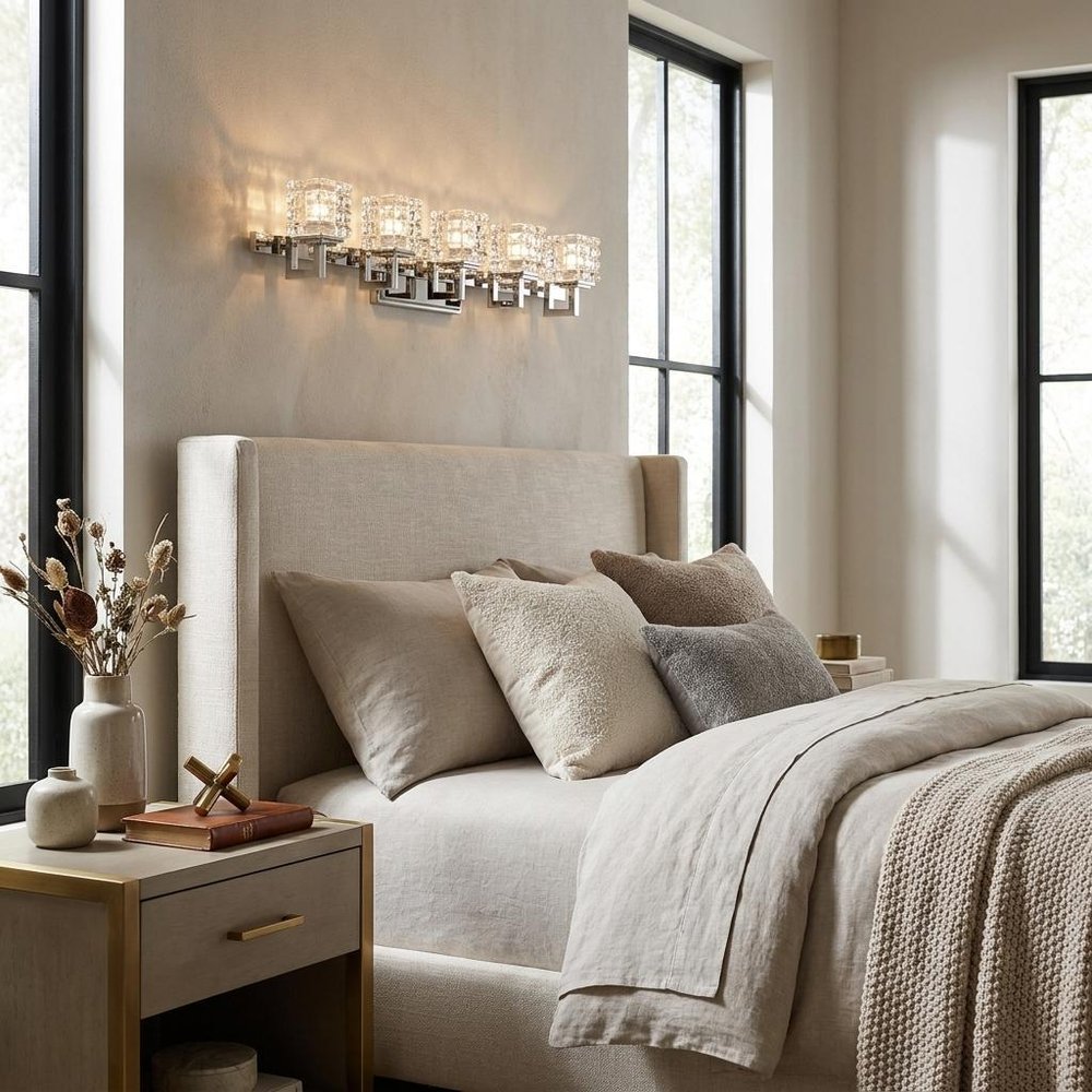 Coralie 5-Light Polished Nickel Sconce With Pressed Crystal Shades